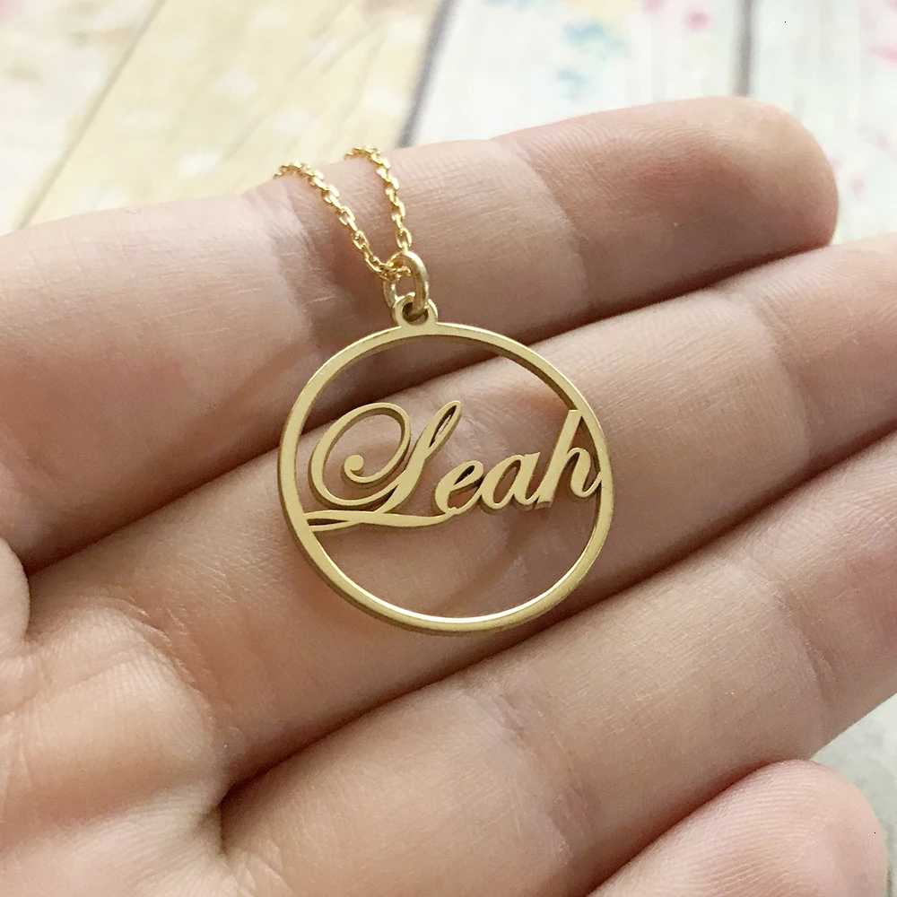 Stainless Steel Simple Circle Pendant Name Necklace Personalized Rose Gold Color Nameplate Choker Necklaces For Women Jewelry