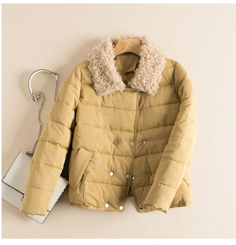 Шикарное короткое пальто из овечьей шерсти с воротником для пекарни зимнее