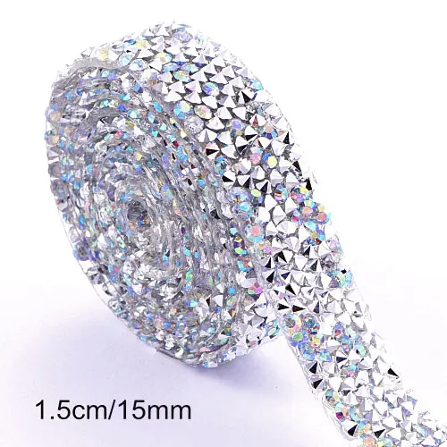 1.5cm 1 ярд кристалл AB Смола Горячая фиксация Стразы сетка Блеск Стразы цепь лента Горячая фиксация Патчи DIY украшения для одежды F0153 - Цвет: 1.5cm