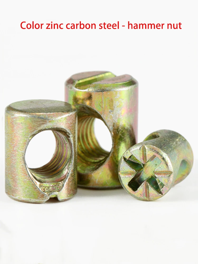

M6 Zine Carbon Steel Furniture Nut Chair Bed Crib Wood Cross Hole Barrel Hammer Nut M6 Cross Bore Nuts
