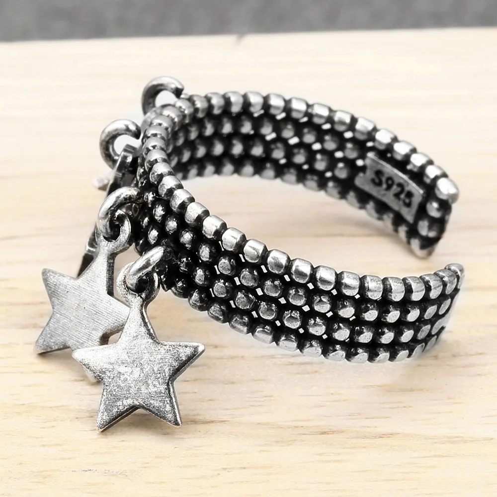 

Shaky stars Design 925 Sterling Silver Rings vintage Fine Jewelry Ring with pendants for Women girls Rings Gift