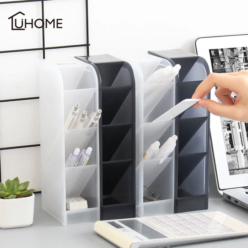 

4 Grid Desktop Storage Box Case Clear White Black Plastic Box Make Up Cosmetic Holder Desk Pen Pencil Organizer Sundries Storage