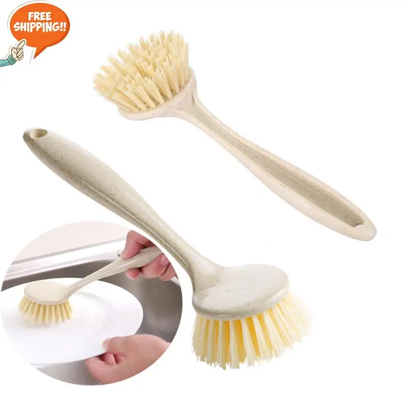 

Кухонная щетка для мытья кастрюль, очиститель пшеничной соломы, дезактивация, длинная ручка, чаша, кастрюля, щетка для мытья, Бытовые аксесс...
