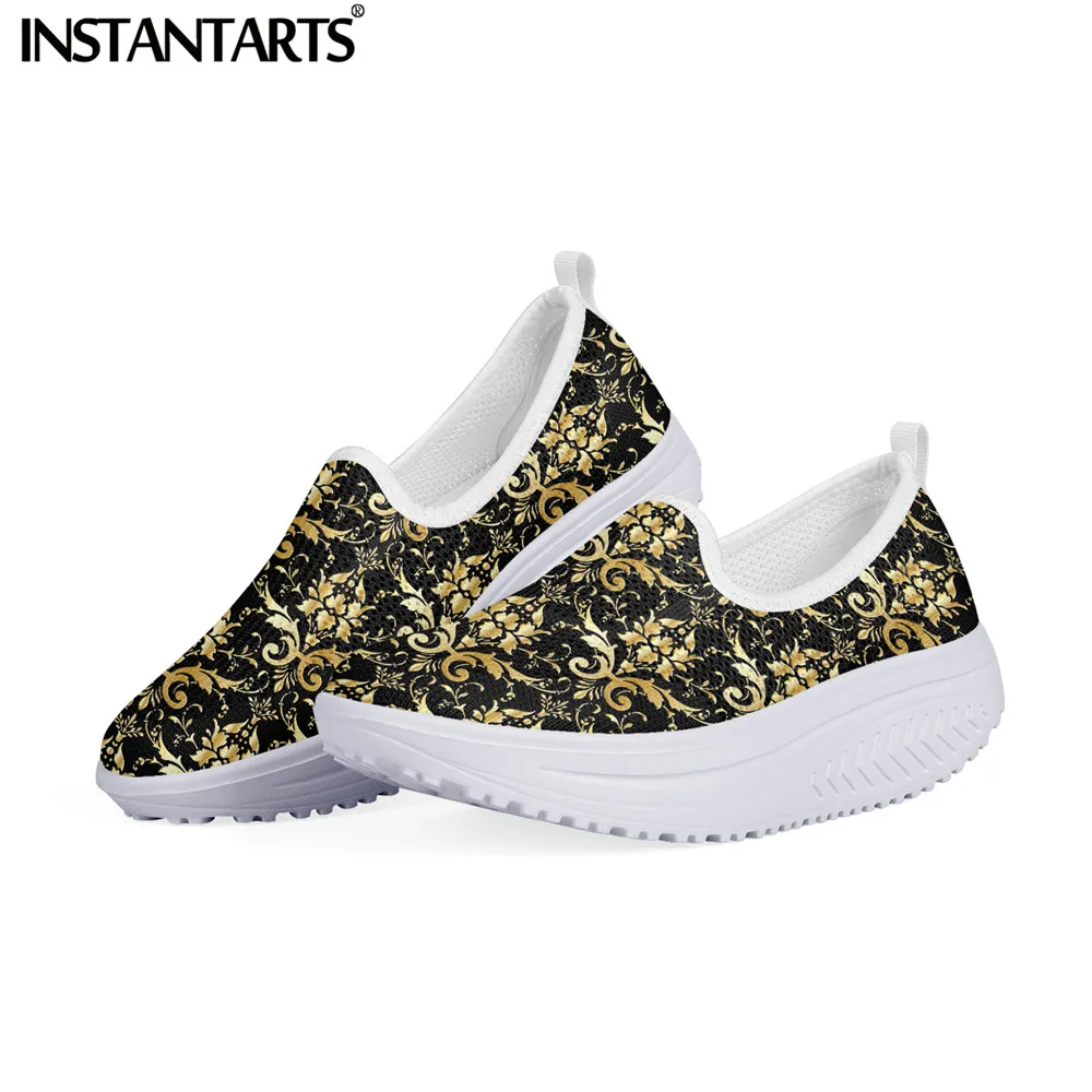 

Женские сетчатые кроссовки INSTANTARTS, дышащие туфли на платформе, с мандалой, цветочным принтом, без шнуровки, роскошные брендовые, на лето