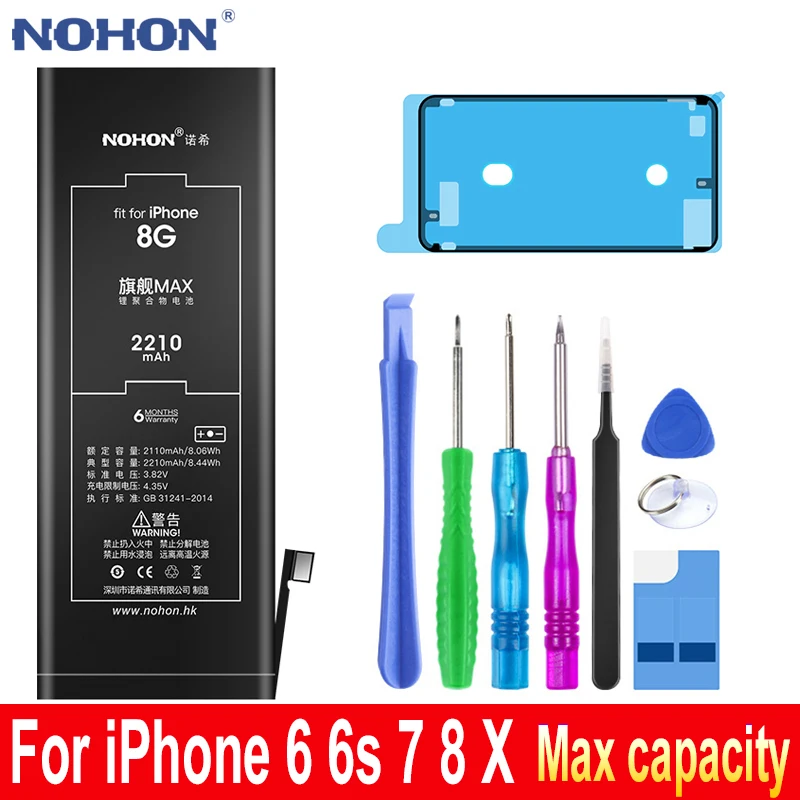 Оригинальный аккумулятор NOHON высокой емкости для Apple iPhone 6 S 7 8 X сменные