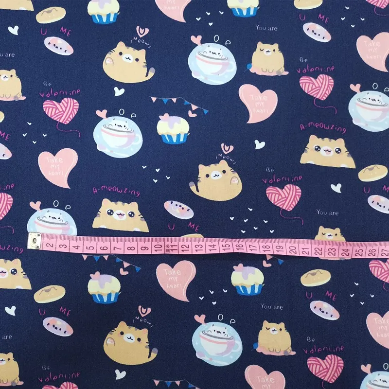 140 см в ширину мультяшный кот печатная простая хлопчатобумажная ткань для