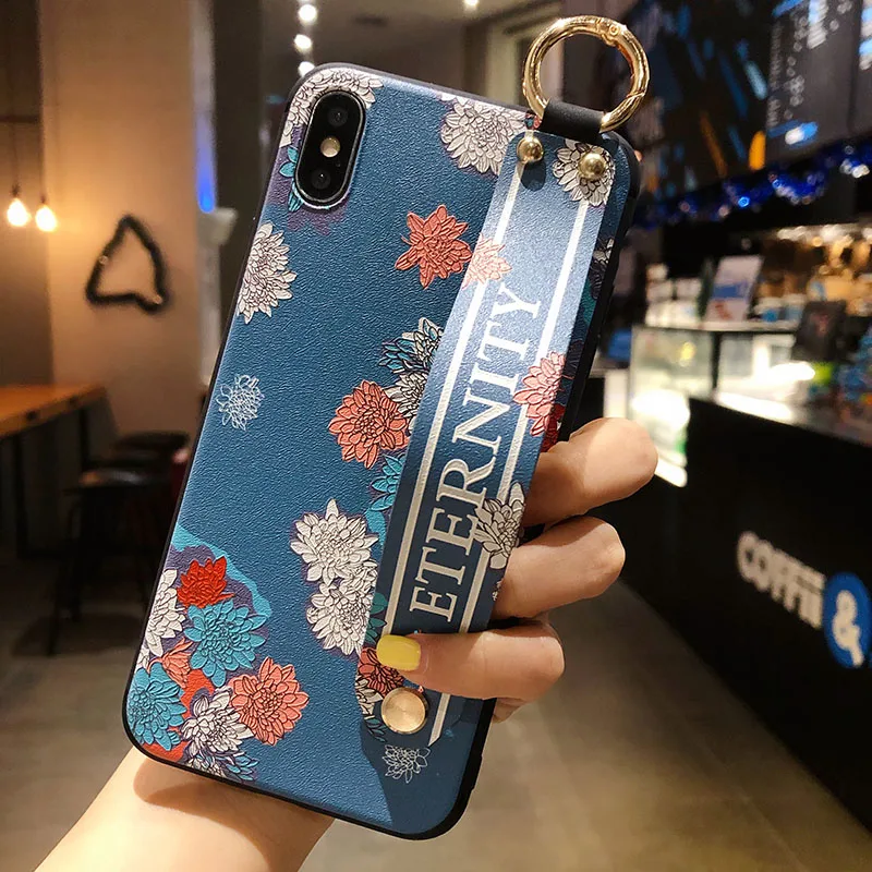 

sumkeymi Flower Soft Silicone TPU Wrist Strap Phone Holder Case For iphone 13 Pro Max 12 11 7 8 Plus mini X XS XR Hand Band Case