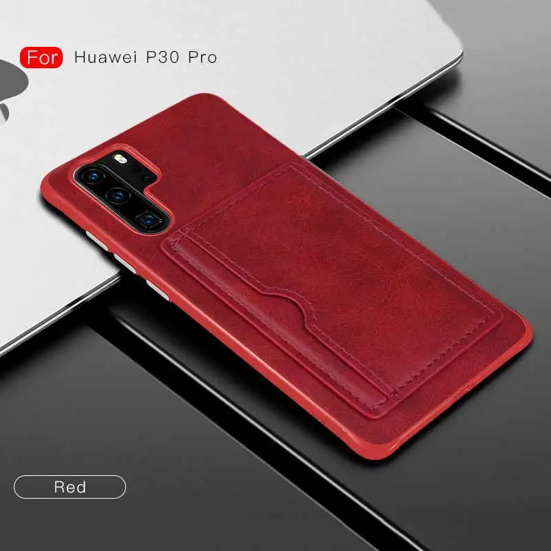 Чехол для телефона из искусственной кожи с подставкой для huawei P30 P20 mate 20 Pro Lite Nova3E 4E ультра тонкий роскошный протектор телефона с отделением для карт - Цвет: Red