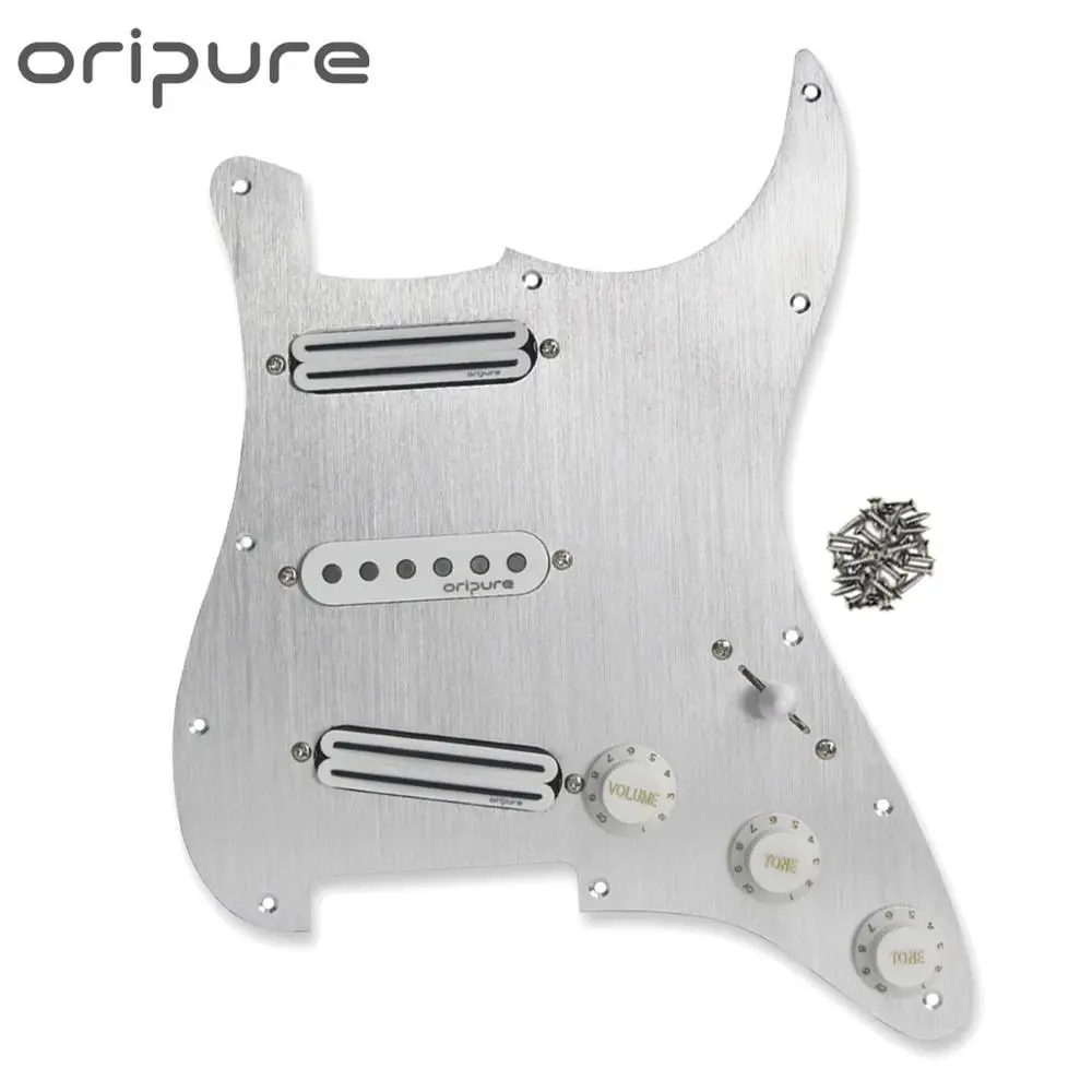 Silver OriPure алюминиевая металлическая Проводная гитарная накладка sss 11 отверстий с Alnico 5 пикапов на запчасти для электрической гитары - Цвет: Silver