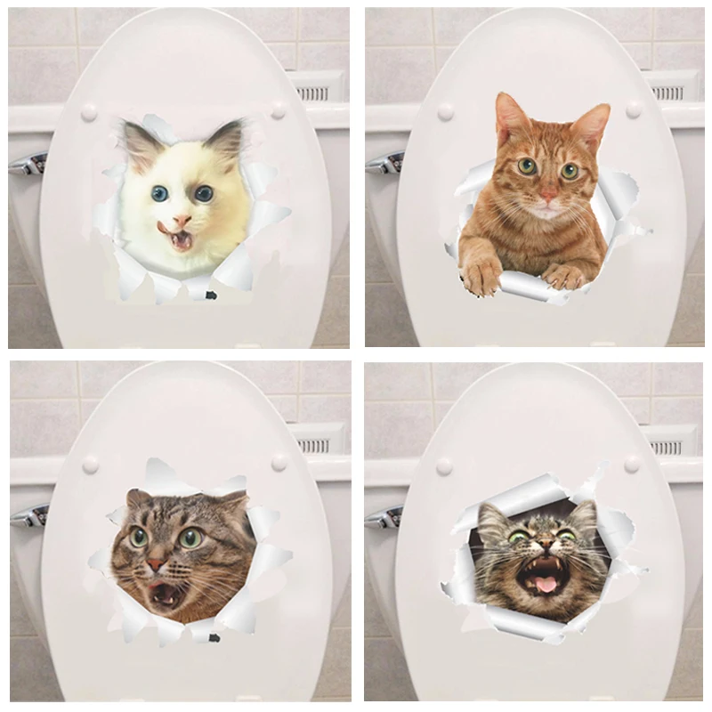 

Vinyl Cat 3D Toilet Wall Sticker Hole View Bathroom Living Room Home Decor Decals Poster Background waterproof Animal Stickers