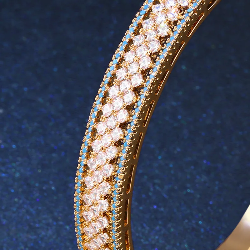 

2021New Arrival Elegant Classic Crystal Cuff Bracelets For Women Gold Color Simple Femal Opening Bangles Wedding Dainty Jewelry