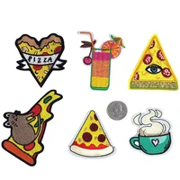 new fine pizza mouse fast food appliques iron on stickers patches drink heat badges coat clothes decor cute parches for kids