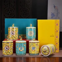 cylindrical lotus crown ceramic storage jar delicate sealed tea caddy candy food storage container jar box gift home decoration