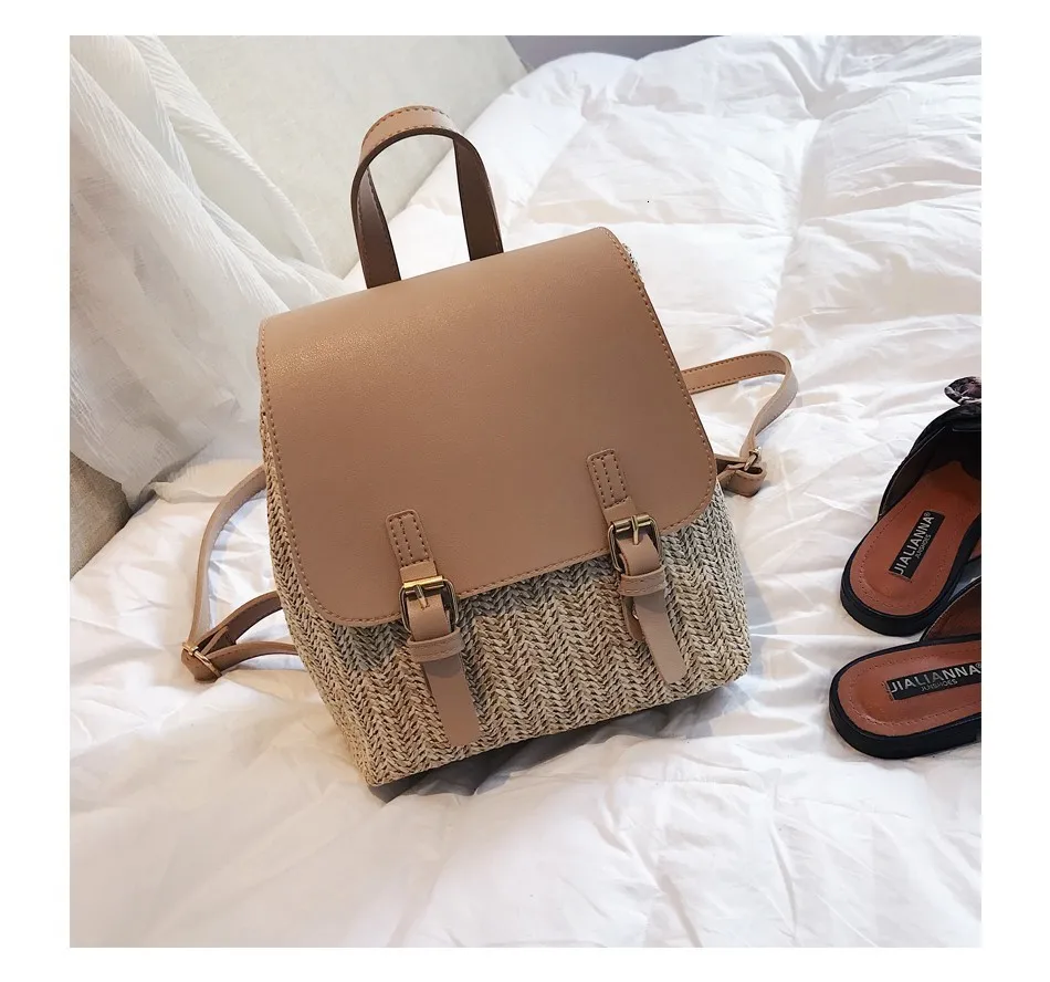 Herald Модный женский тканый рюкзак из соломы для девочек-подростков, качественные летние пляжные рюкзаки, Повседневная Женская дорожная сумка для книг, рюкзак