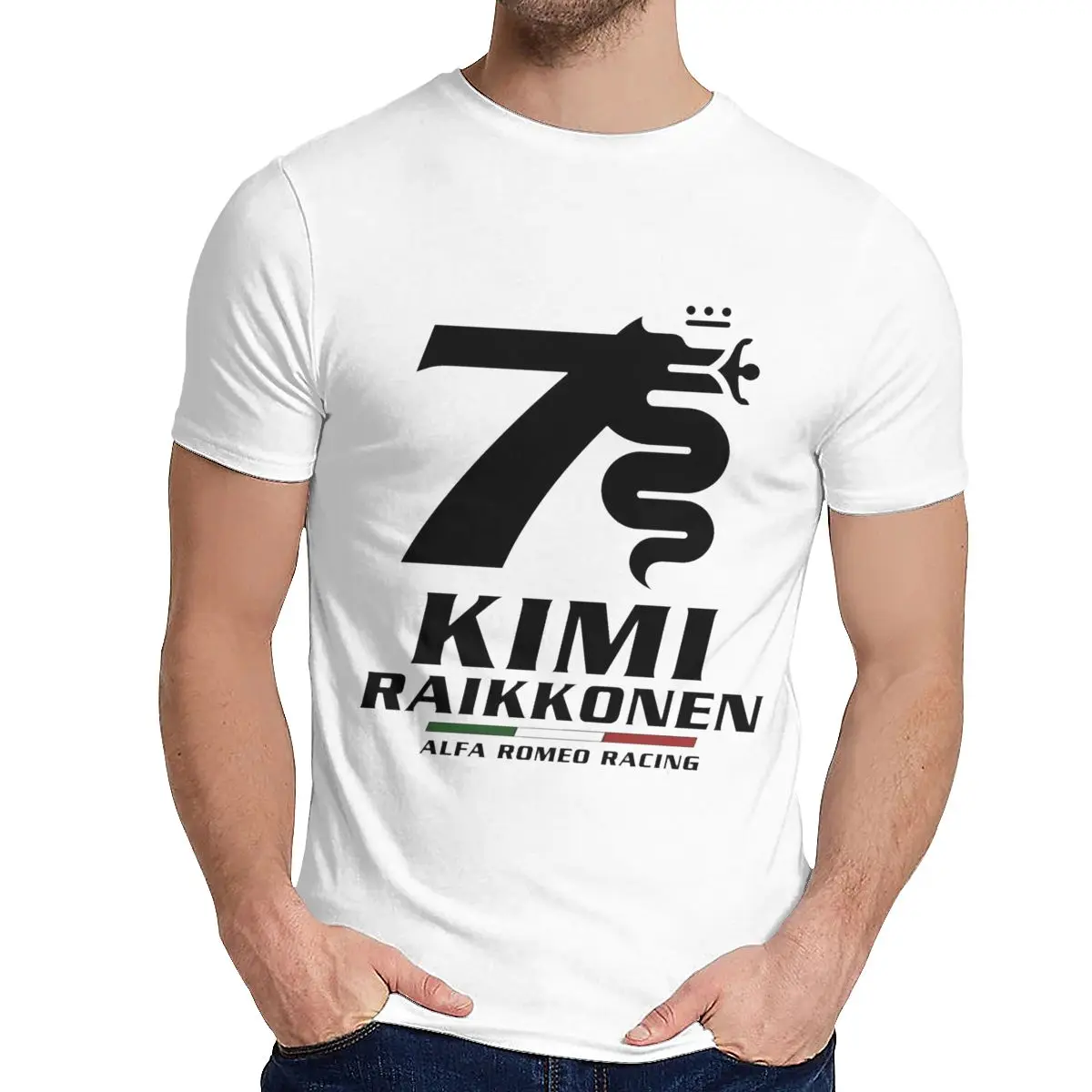 Футболка с круглым вырезом Kimi Raikkonen Alfa Romeo Racing Новая удобная мужская футболка S-6XL - Color: White