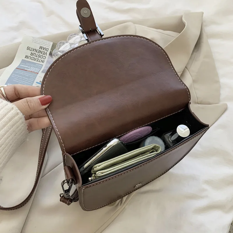 

Vintage Pu Leather Saddle Bags for Women Luxury Designer Small Flap Shoulder Creative Bag Female Solid Color Crossbody Handbag