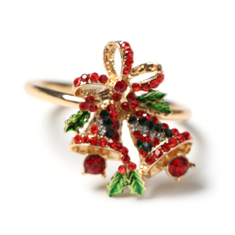 

Set Of 8 Rhinestone Christmas Bells Napkin Rings For Dining Table Setting- Rustic Dinner Tables Setting Decoration