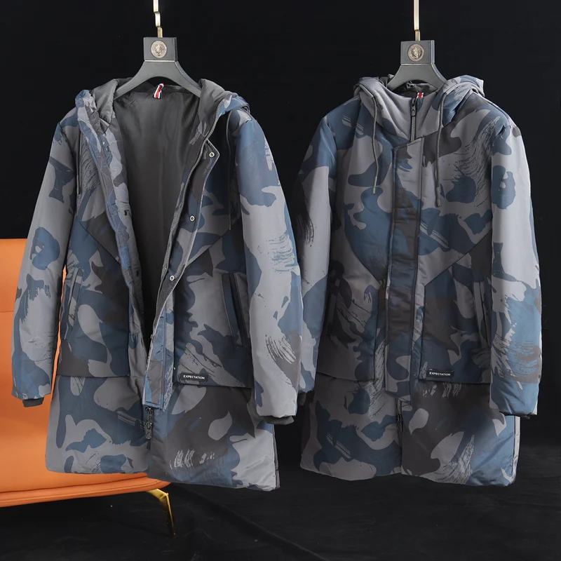 New Fashion 2021 Men's Winter Duck Down Coat & Jacket Camouflage Printed Male Long Parkas Outerwear Plus Oversized 3XL XXXL