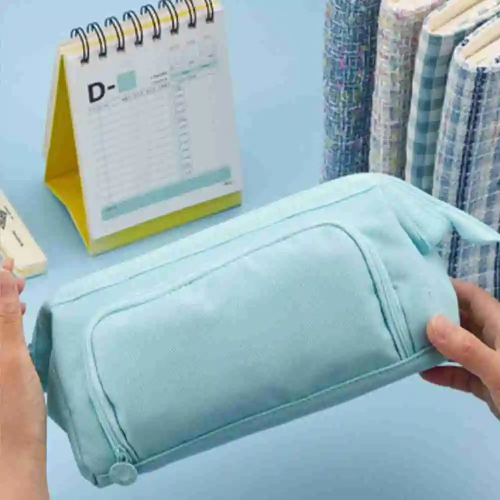 

Large Capacity Canvas Pencil Case Double Layer Multifunctional Portable Stationery Box Simple Student Stationery Pencil Case