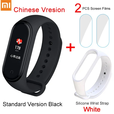 CN Add Strap Films Xiaomi Mi Band 4 фитнес браслет управление музыкой Bluetooth 5,0 AMOLED сенсорный экран AI монитор сердечного ритма - Цвет: CN Add Strap Films
