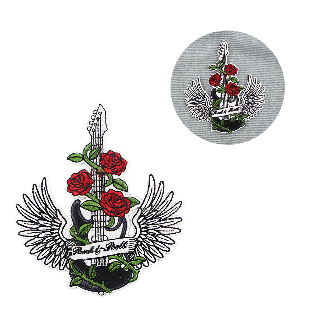 ZF2054 1 шт. Роза крылья гитара полоса аппликация патч утюгом вышитые патчи для