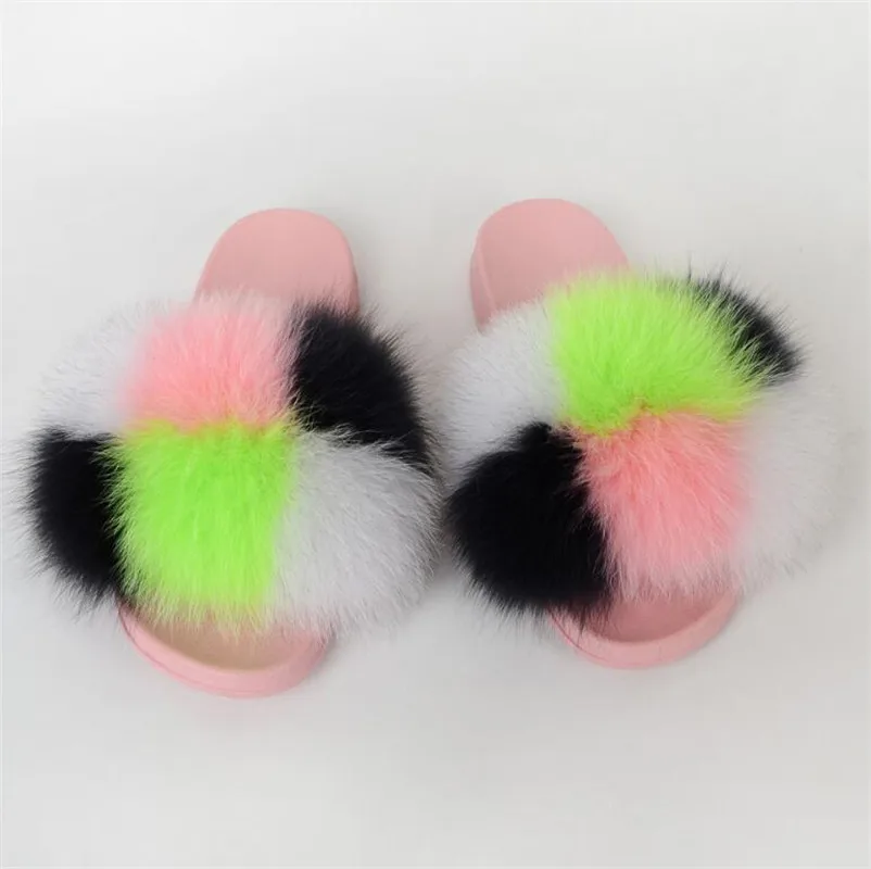 

Women Real Fur Slippers Cute Furry Flip Flops Fluffy Plush Shoes Luxury Sandals Wholesale Girl Flat Plush Slides Fur Sandals Hot