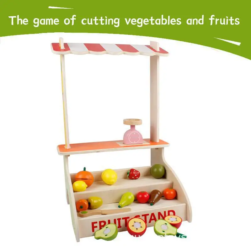 

Wooden Simulation Selling Fruits And Vegetables Stand Cut Cerer Children's Role Play Toys Set Puzzle Interactive Toy Gift