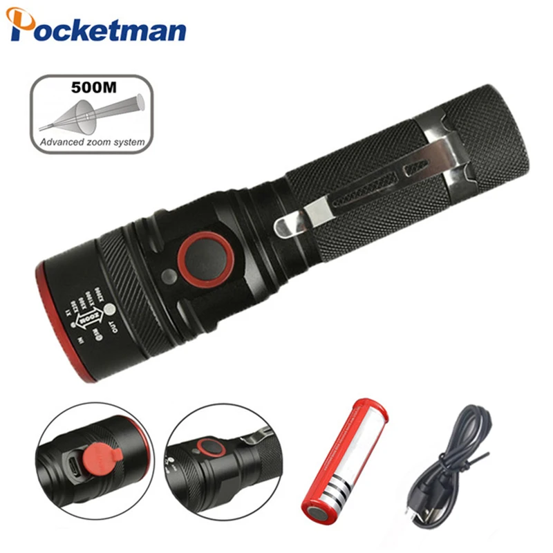 5000LM Led Flashlight USB Rechargeable Flash light with usb XML T6 portable Zoomable Lantern 3-Modes torch for 18650 battery | Лампы и