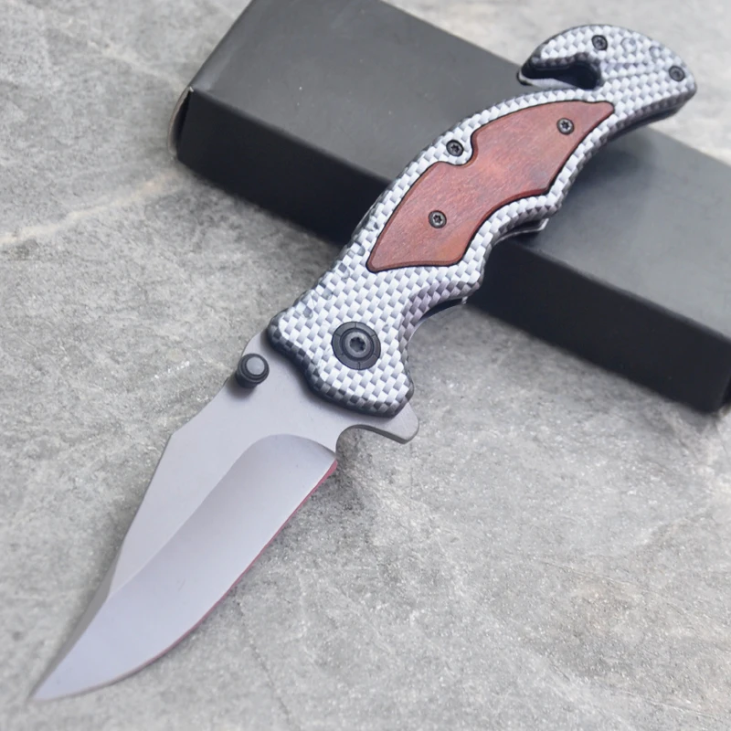 

7.8'' Damascus tactical Folding Pocket Knife Camping Survival Knives 440C Blade Wood Handle Outdoor Hunting Knife Tools EDC