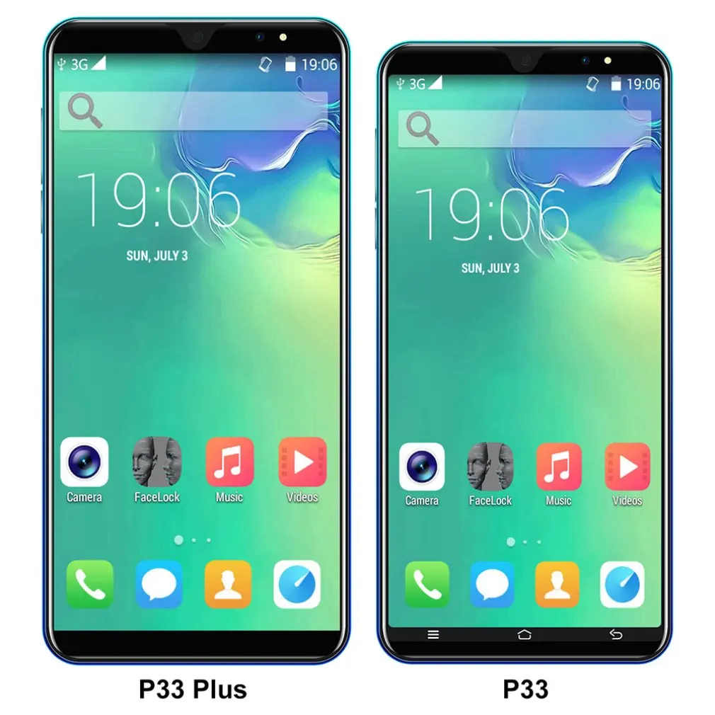

P33 Smart Phone 5 Inch 3G Large Screen Mobile Phone 512Mb Ram High Capacity Real Fingerprint Face Unlock Phones