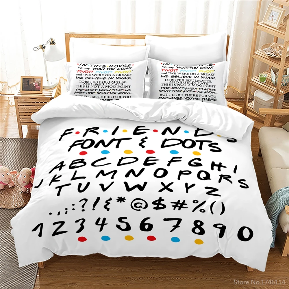 

Friends Cute Cartoon Print Duvet Cover Set Soft Comforter Cover with Pillowcase Set Queen King Size Bedding Set for Home Bedroom