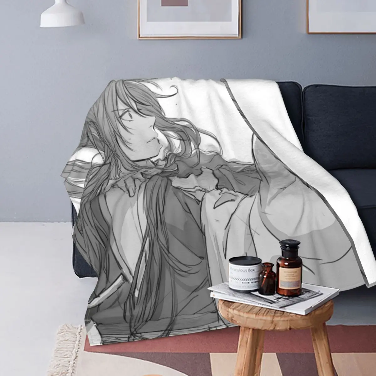 

Manta de lana de Coral para todas las estaciones, mantas cálidas de felpa, Fanart Lan Wangji, ropa de cama para dormitorio