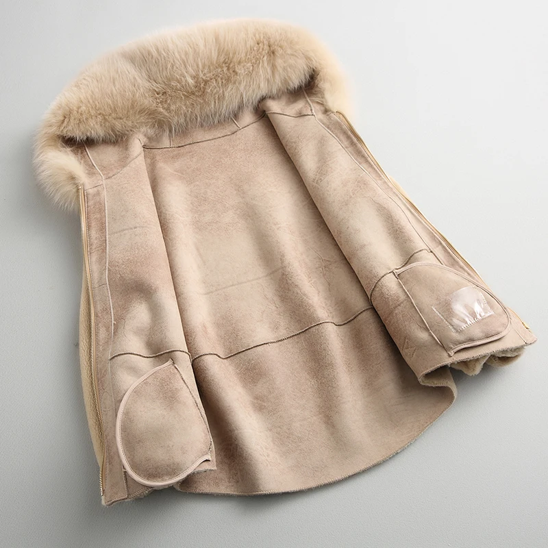 AYUNSUE Real Fur Coat Female Jacket Winter Coat Women Clothes Fox Fur Collar Hooded Short Wool Fur Jacket 7623 KJ2884