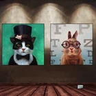 Картина на холсте кошка и мышь с очками