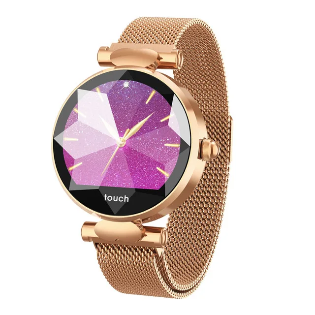 Rose Gold Steel Смарт-часы с монитором сердечного ритма для женщин, Bluetooth, модный умный браслет, фитнес-трекер, женские наручные часы - Цвет: Rose Gold Steel