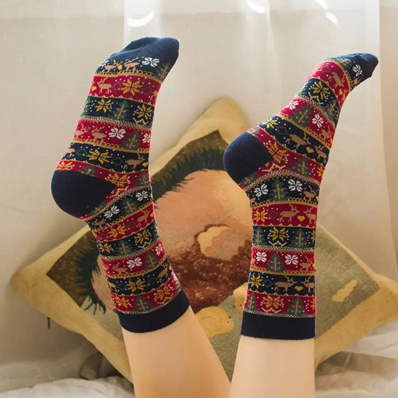 3 пары женские рождественские этнические Носки с рисунком лося снежинки в