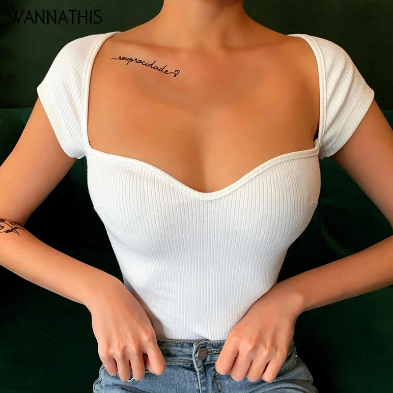Женская хлопковая рубашка WannaThis с коротким рукавом и V-образным вырезом | одежда