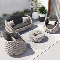 4 person outdoor furniture aluminum wicker hemp rope sofa leisure set with cushions for garden poolside hotels