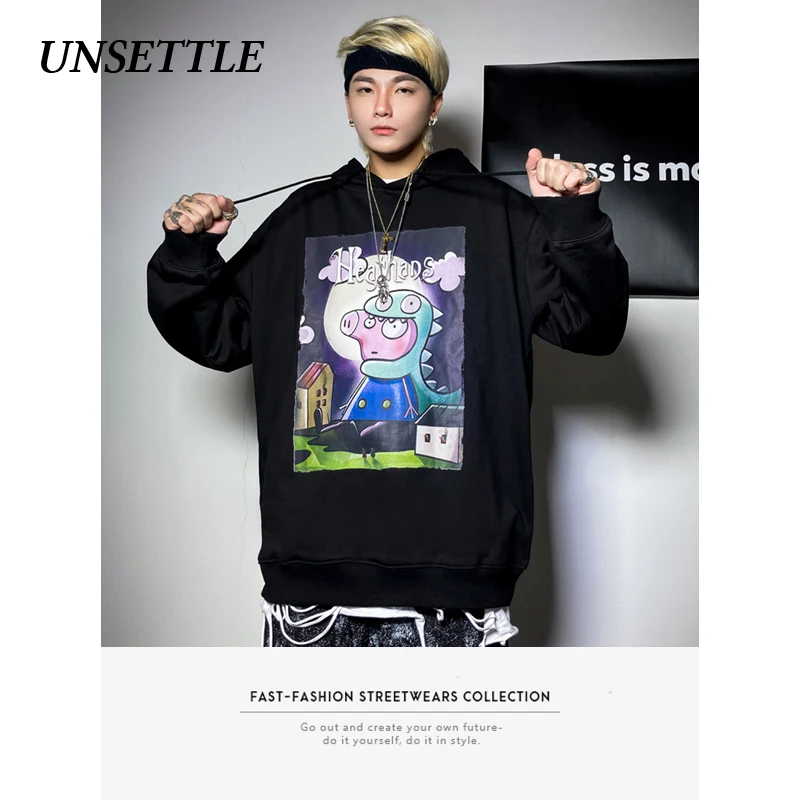 Мужская толстовка с капюшоном в стиле Харадзюку из флиса принтом хип хоп на осень