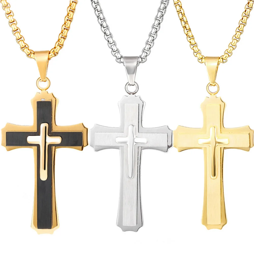 

High Quality Stainless Steel Cross Pendant Multilayer Christ Jesus Christ Crucifix Necklace Mascot Jewelry Lucky Symbol Man Gift