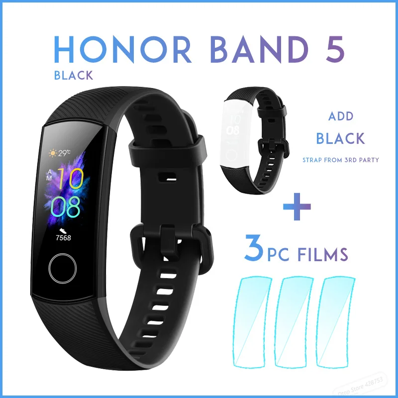 BLK add BLK strap Смарт-браслет huawei Honor Band 5 с кислородом крови, цветной сенсорный экран, монитор сердечного ритма, сна, сна - Цвет: BLK add BLK strap