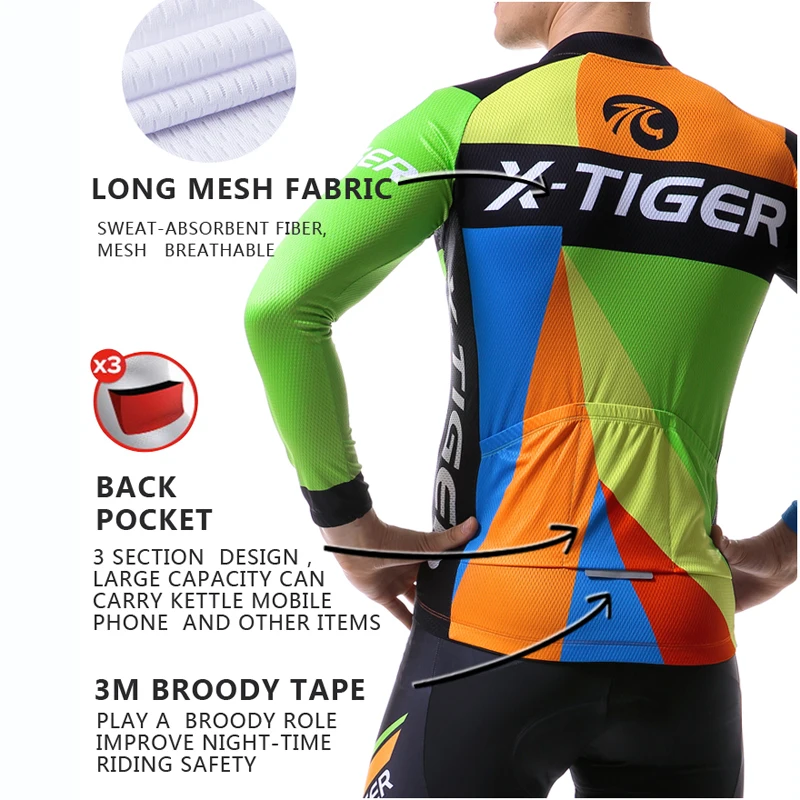 X-Tiger длинный рукав MTB Топ Джерси Pro майки для велоспорта осень горный велосипед