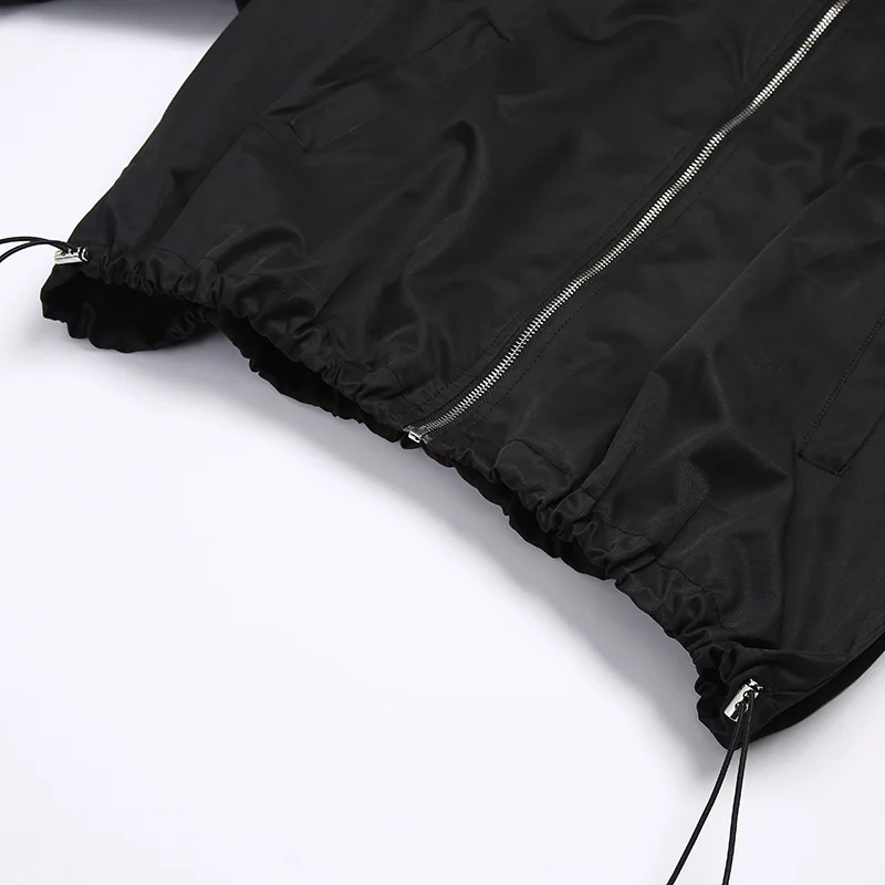 Женская Весенняя куртка большого размера свободная Черная с рукавами-фонариками