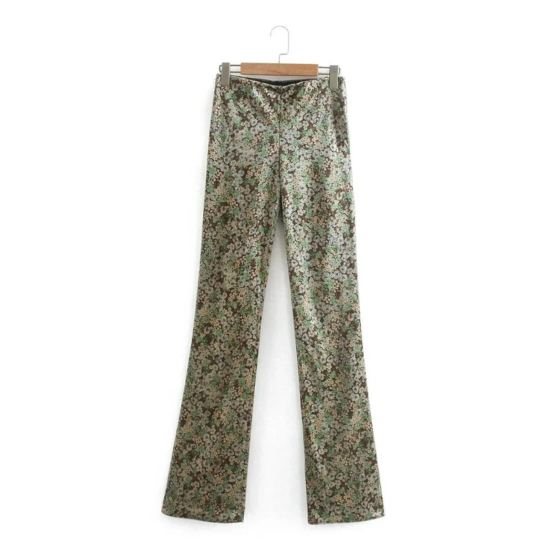 

Flower Print Pencil Pants Retro Femme Casual Chic Slim Velvet Side Zipper Fly Trousers Vintage Lady Pants Indie 2021 New Women