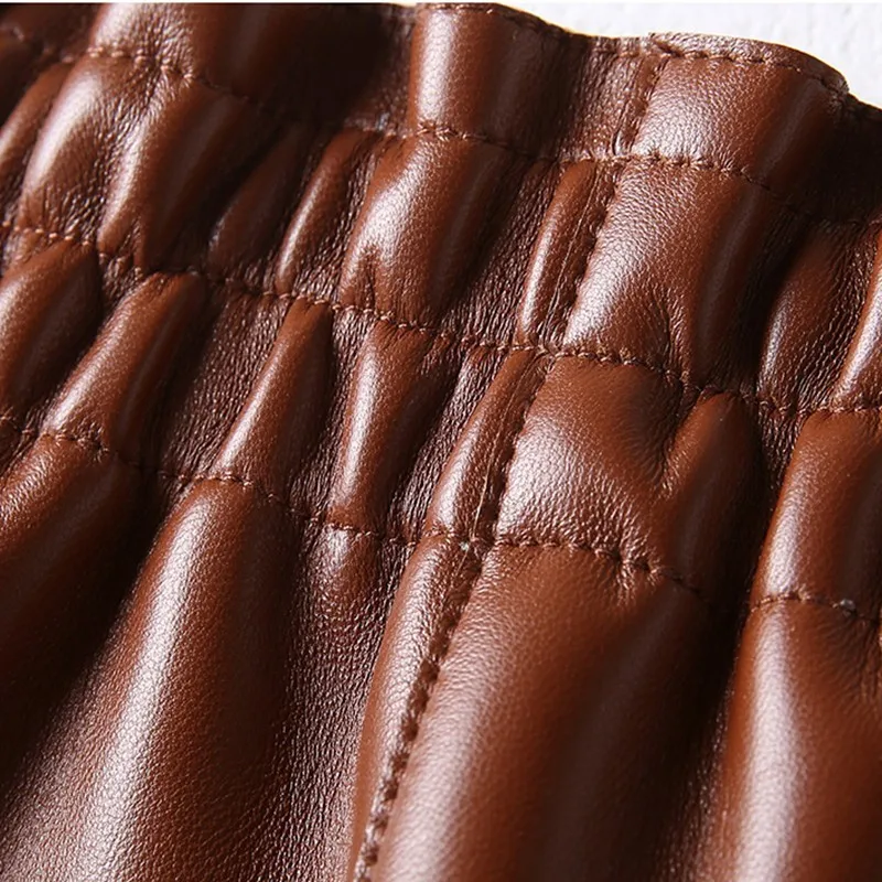 

Spring Shorts Women Sheepskin Genuine Leather Shorts Black Brown Leopard Print High Waist Pocket Short Feminino Sexy Hot Shorts