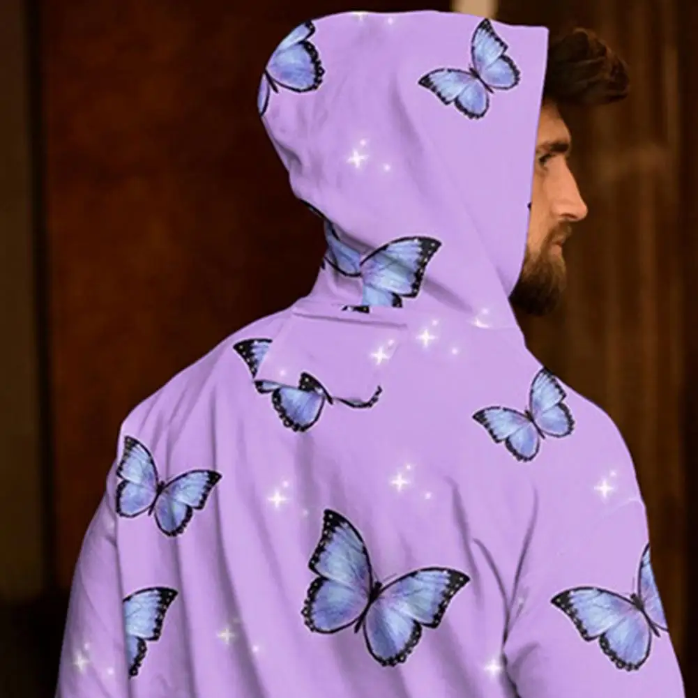 

2021 Hoodie Men Autumn Harajuku Butterflies Print Casual Hoodies Loose Pocket Hooded Sweatshirt Long Sleeve Men's Streetwear