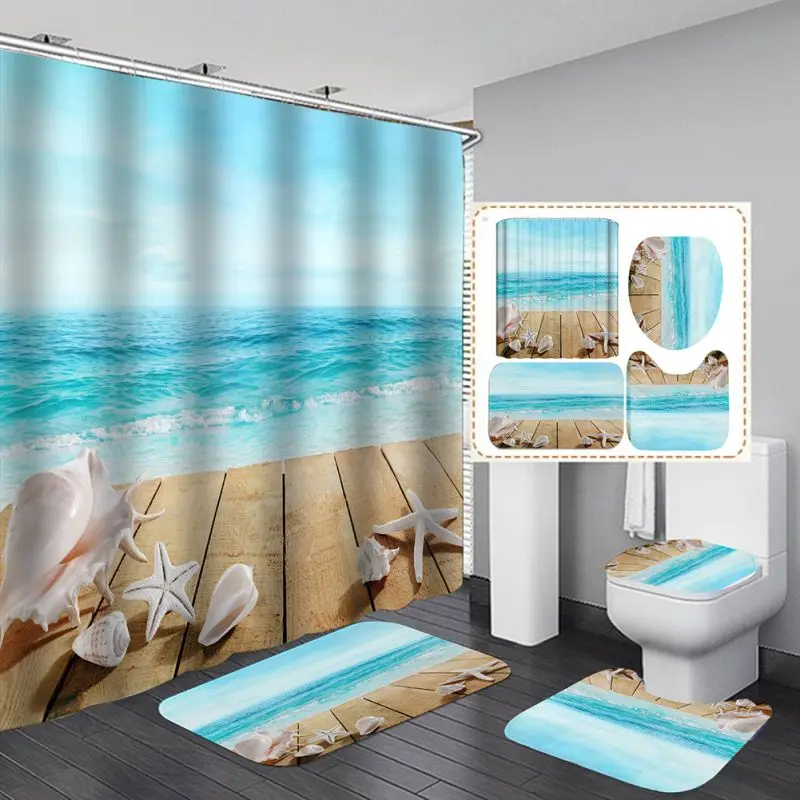 

4Pieces Shower Curtain Set Elephant/Flower/Halobios Multiple 3D Pettern Printed for Holiday Home textile Decor Accessories