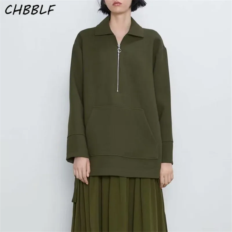 CHBBLF Женская Повседневная Свободная Толстовка с отложным воротником длинным