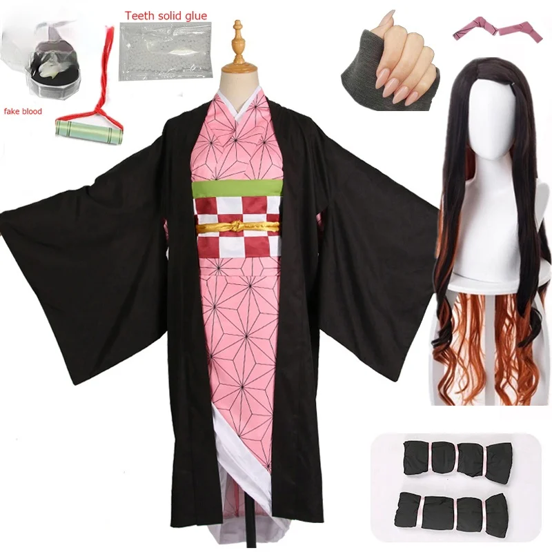 

kids Hot New Anime Demon Slayer: Kimetsu no Yaiba Cosplay Kamado Nezuko Woman Japanese Kimono Cosplay Costume