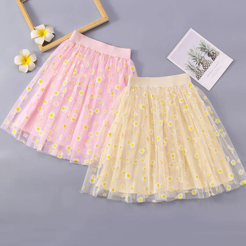 

Summer Girls Flower Floral Tutu Skirts For Kids Children's Clothes Mesh Pleated Princess Tulle Bust Skirt 4 6 8 10 11 12 Years